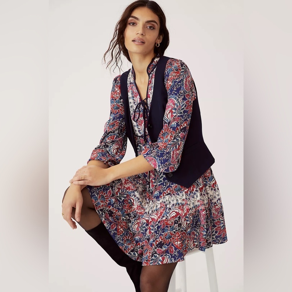 Anthropologie Spliced Tunic Dress in Blue Motif